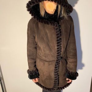 Blue Duck Brown Shearling/Mink Trimmed Coat